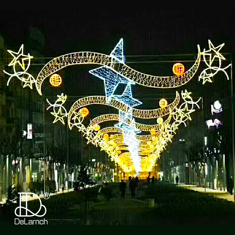 LED过街灯 星星造型跨街灯春节日亮化商场美陈圣诞工程造型灯